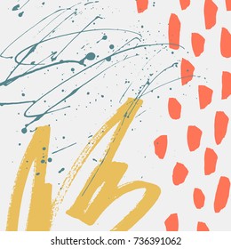Decorative Messy Vector Background. Hand Drawn textures. Colorful dots, doodles, lines and splashes. Creative backdrop for birthday or party. Trendy design for posters and cards