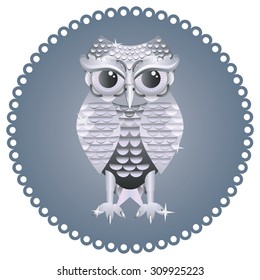 Decorative metal owl illustration, cute owl made of silver.