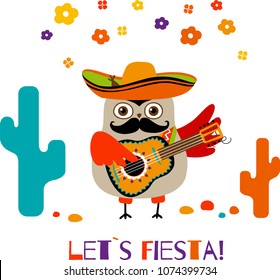 decorative Mexican holidays greeting card with cartoon owl