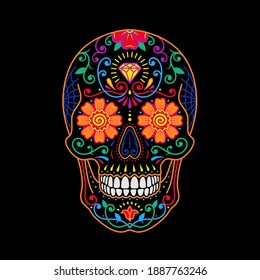 Decorative mexican sugar skull. Stylized colorful painted skull. Day of the Dead. Colorful pattern skull. Painted skull.