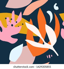 Decorative modern abstract vintage pattern in scandinavian style. Wallpaper with colorful simple floral shapes. Vector EPS and jpg image, clipart, editable isolated details.