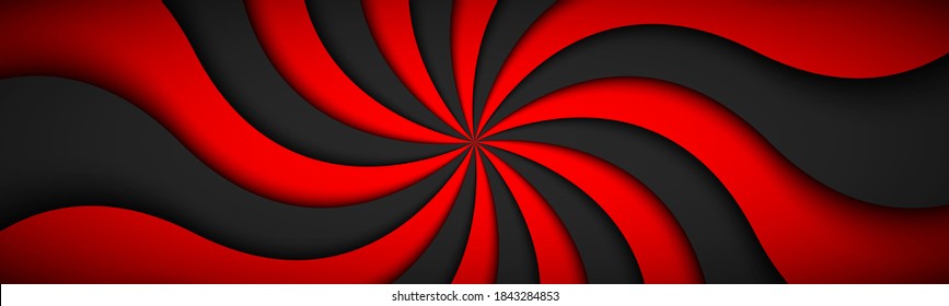 Decorative modern red spiral header. Swirling radial pattern banner. Simple abstract vector illustration