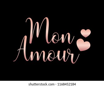 Decorative "Mon Amour" Text for Textile Prints, Card, Poster, Background Designs