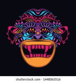 decorative monkey face from glow neon color