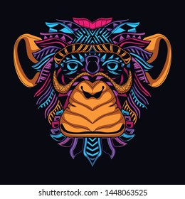 decorative monkey face from glow neon color
