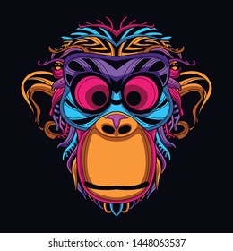 decorative monkey face from glow neon color