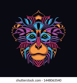 decorative monkey face from glow neon color