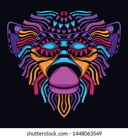 decorative monkey face from glow neon color