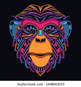 decorative monkey face from glow neon color