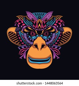 decorative monkey face from glow neon color