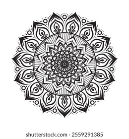 Decorative Monochromatic Black and White Mandala Art Design with Floral Symmetrical Elements