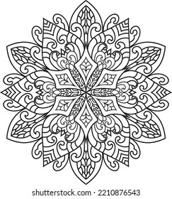 Patrón decorativo monocromo de mandala étnica. Página de libro de colorear antiestrés para adultos. Ilustración dibujada por mano