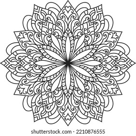 Decorative monochrome ethnic mandala pattern. Anti-stress coloring book page for adults. Hand drawn illustration
