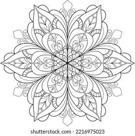 Patrón decorativo monocromo de mandala étnica. Página de libro de colorear antiestrés para adultos. Ilustración dibujada por mano