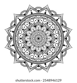 Decorative Monochrome Mandala Pattern Illustration, Geometric and Floral Mandala for Zen and Creativity