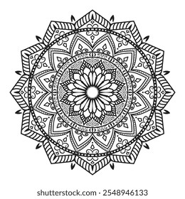 Ilustração de padrão de Mandala monocromático decorativo, Mandala geométrico e floral para o Zen e a criatividade