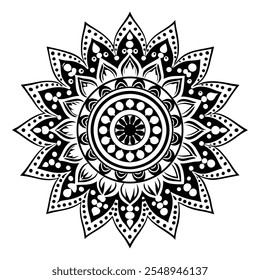 Decorative Monochrome Mandala Pattern Illustration, Geometric and Floral Mandala for Zen and Creativity