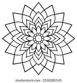 Ilustração de padrão de Mandala monocromático decorativo, Mandala geométrico e floral para o Zen e a criatividade
