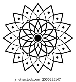 Ilustração de padrão de Mandala monocromático decorativo, Mandala geométrico e floral para o Zen e a criatividade
