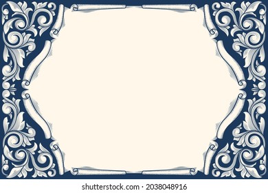 Decorative monochrome ornate retro blank scroll template