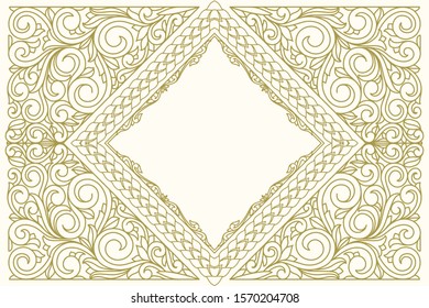 Decorative monochrome ornate retro design blank card