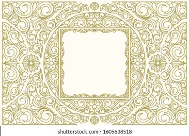 Decorative monochrome ornate retro design blank card