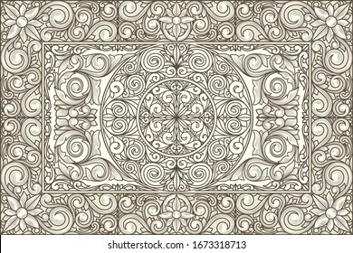 Decorative monochrome ornate retro design blank card