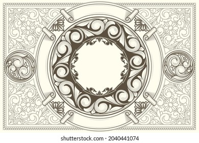 Decorative monochrome ornate retro floral blank card