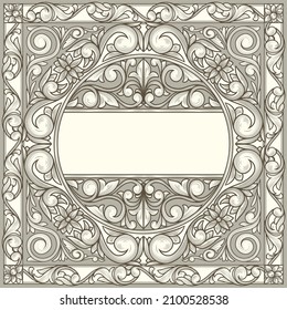 Decorative monochrome ornate retro floral blank card template