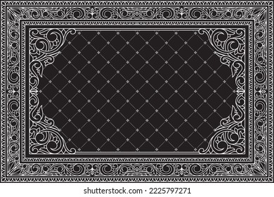 Decorative monochrome ornate retro floral blank frame