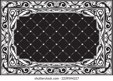 Decorative monochrome ornate retro floral blank frame