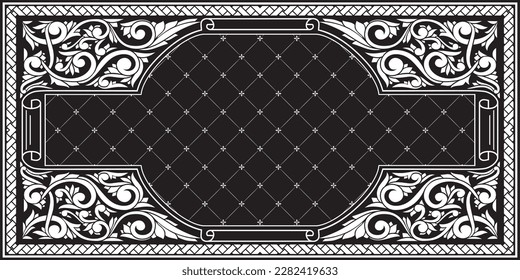 Decorative monochrome ornate retro floral blank frame