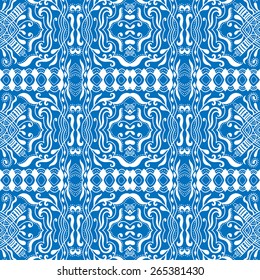 Decorative monochrome seamless pattern. Hand drawn ethnic tribal ornament. Vector geometric background 