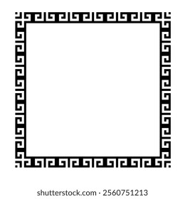 Decorative monochrome square frame for design with Chinese ornament and meander. Square frame. Egyptian frame. Template for invitations, textiles, engraving, wooden furniture, porcelain, embroidery