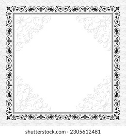 Decorative monochrome square framework. Floral corners and borders. 