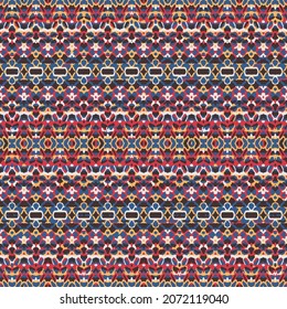 Decorative monochrome tile pattern design. Vintage seamless brown, red, blue and yellow geometric texture background.