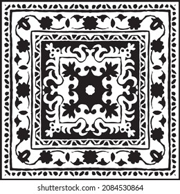 Decorative monochrome tile pattern design whit ethnic ornamental elements , seamless  Vector illustration for interior, fashion and for all design purposes