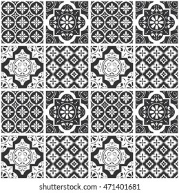Decorative monochrome tile pattern design. Vector illustration.