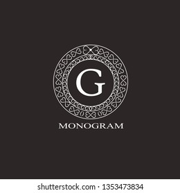 Decorative monogram with calligraphic font, letter G. Identification design for a cafe, shop, office, restaurant, boutique, hotels, heraldry, fashion, etc. Vector illustration