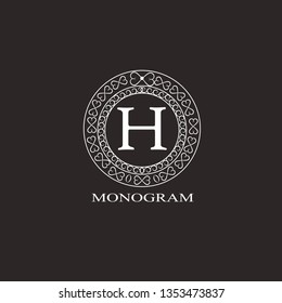 Decorative monogram with calligraphic font, letter H. Identification design for a cafe, shop, office, restaurant, boutique, hotels, heraldry, fashion, etc. Vector illustration