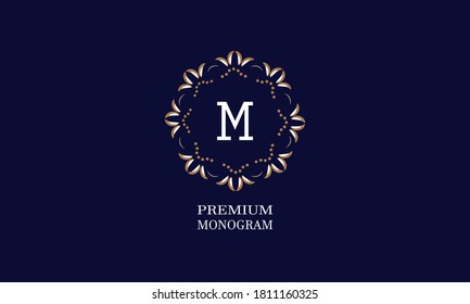 Decorative monogram design with the letter of the alphabet M. Elegant logo of the logo of the restaurant, hotel, business. Can be used for invitations, booklets, postcards.