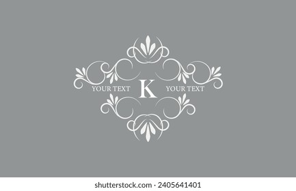 Decorative monogram design with letter K in the center. Luxury logo for sign, restaurant, boutique, cafe, hotel, heraldry, jewelry, fashion