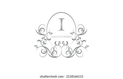 Decorative monogram in gray tones with the letter I. Logo design for restaurants, hotel cards, business. Business refined style and brand of the company.