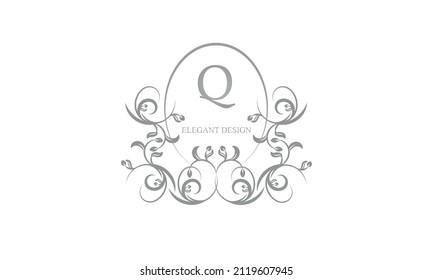 Decorative monogram in gray tones with the letter Q. Logo design for restaurants, hotel cards, business. Business refined style and brand of the company.