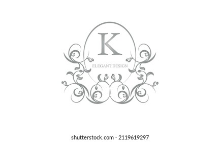 Decorative monogram in gray tones with the letter K. Logo design for restaurants, hotel cards, business. Business refined style and brand of the company.