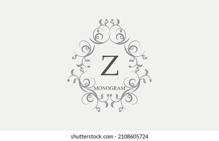 Monograma decorativo con las iniciales Z. Plantilla de logotipo con elementos exquisitos y adornos florales para restaurantes, clubes, boutiques, cafés, tarjetas de hotel. Estilo de negocio y marca de la empresa.