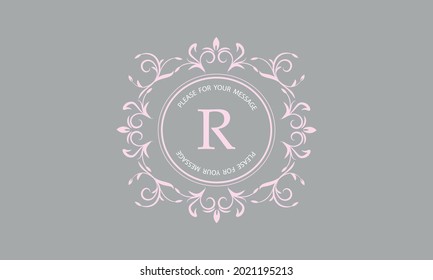 Decorative monogram in pastel colors for invitation cards with the letter R. Graphic design of the page, cafe, hotel, business.