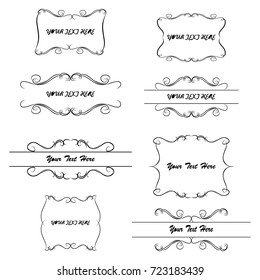 Decorative monograms and calligraphic borcards. Graphic design page. Classic design elements for wedding invitationsders. Template signage, logos, labels, stickers, 