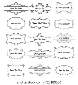 Decorative monograms and calligraphic borcards. Graphic design page. Classic design elements for wedding invitationsders. Template signage, logos, labels, stickers, 