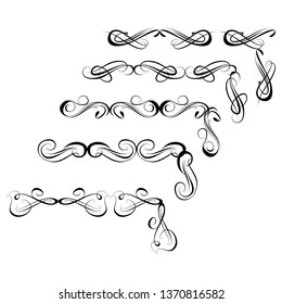 Decorative monograms and calligraphic borders.  Graphic design page. Classic design elements for wedding invitation
